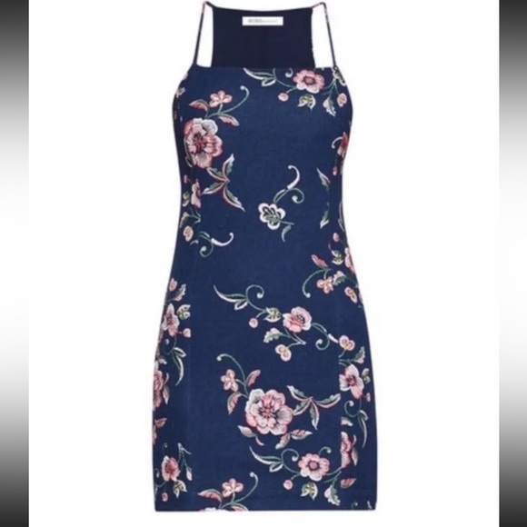 BCBGeneration floral print racer back blue fit mini dress Sz 2 - Picture 9 of 9
